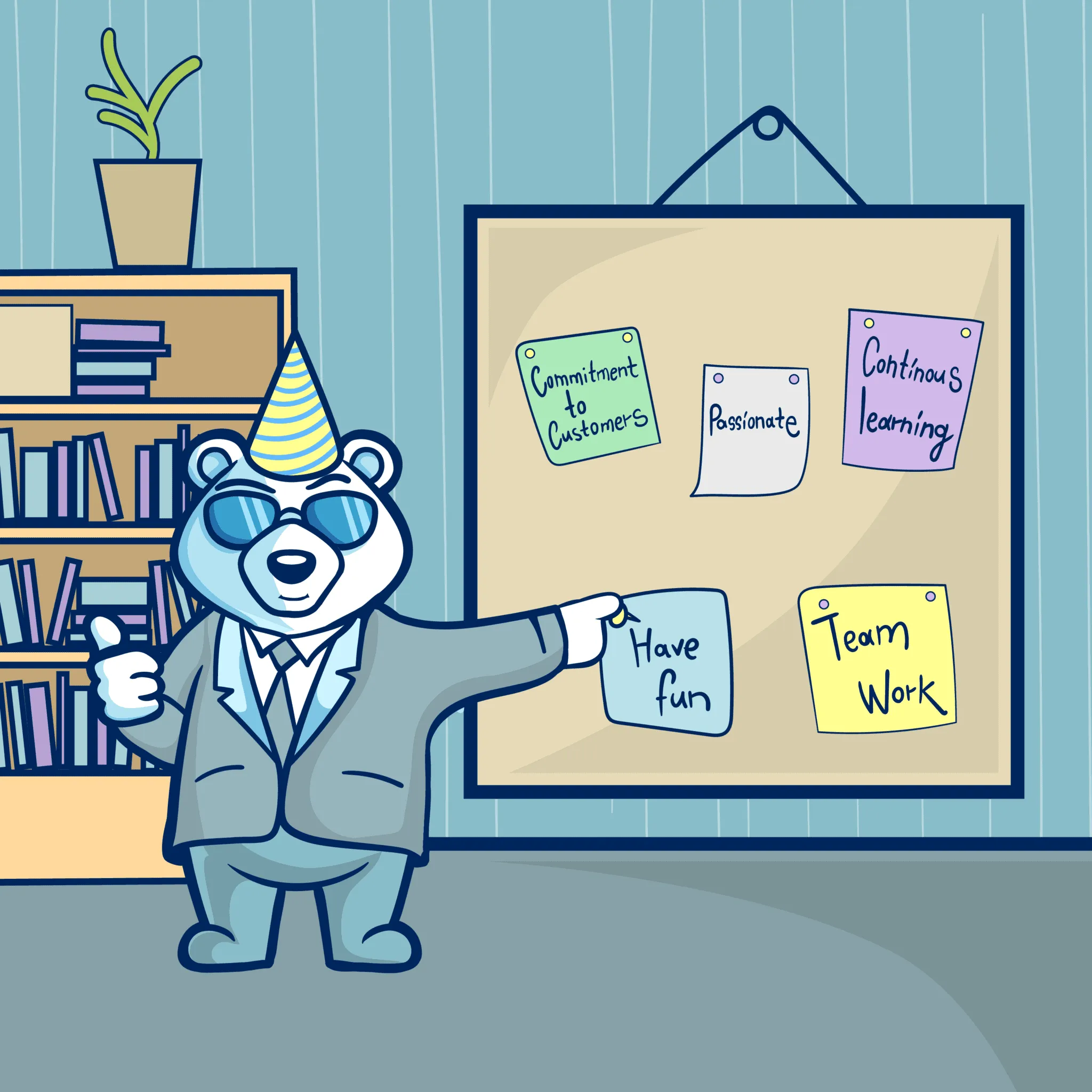 Cartoon bear wearing a party hat